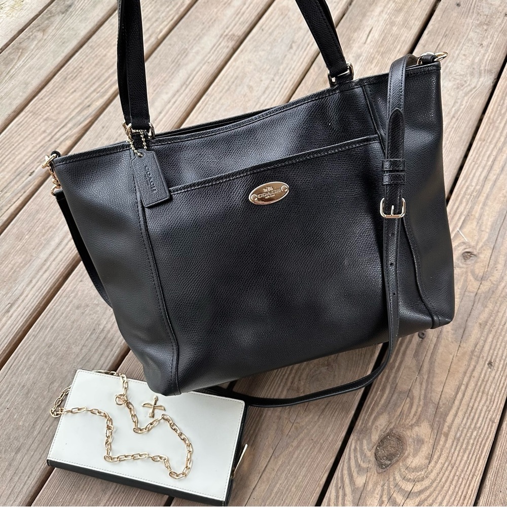 Coach Crossgrain Leather Pocket Tote F34497 Black Crossbody Shoulder Bag Tote